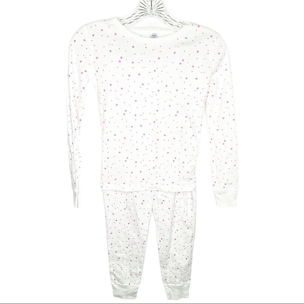Girls Mini Boden White Pink Stars Pajama Set 11Y